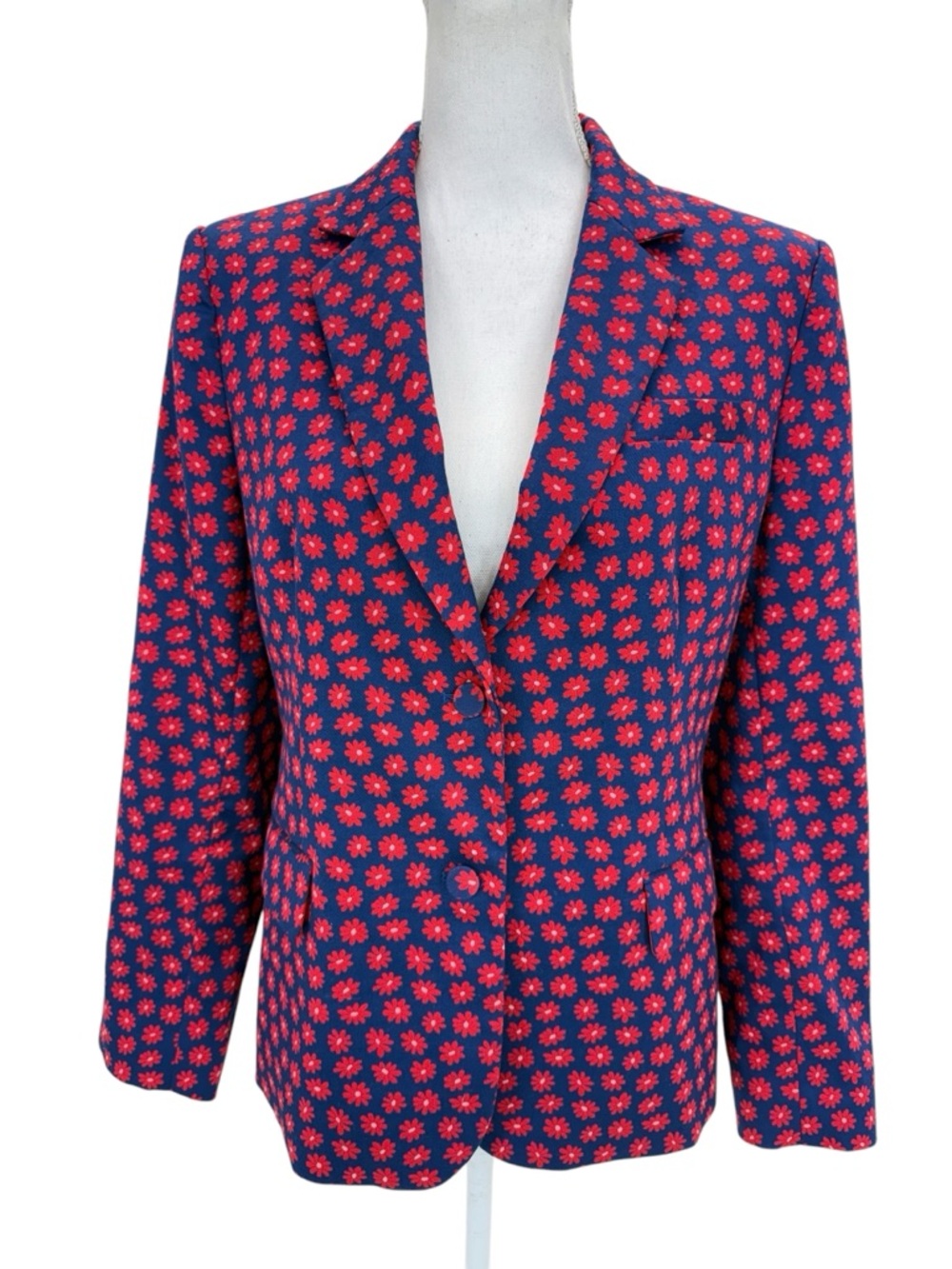 Alice + Olivia Greyson Double Button Blazer Jacket 12 Blue/Red